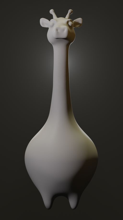 Portrait view of rendered portly giraffe pre-textures